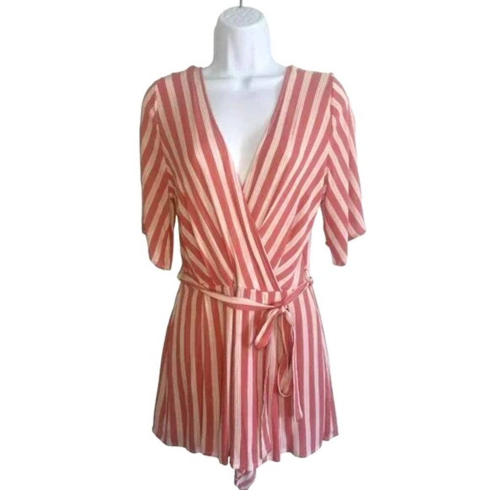 Medium Coral/White Striped Romper